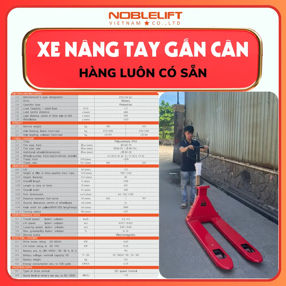 Xe Nâng Tay Gắn Cân 2 Tấn HPT20S Noblelift