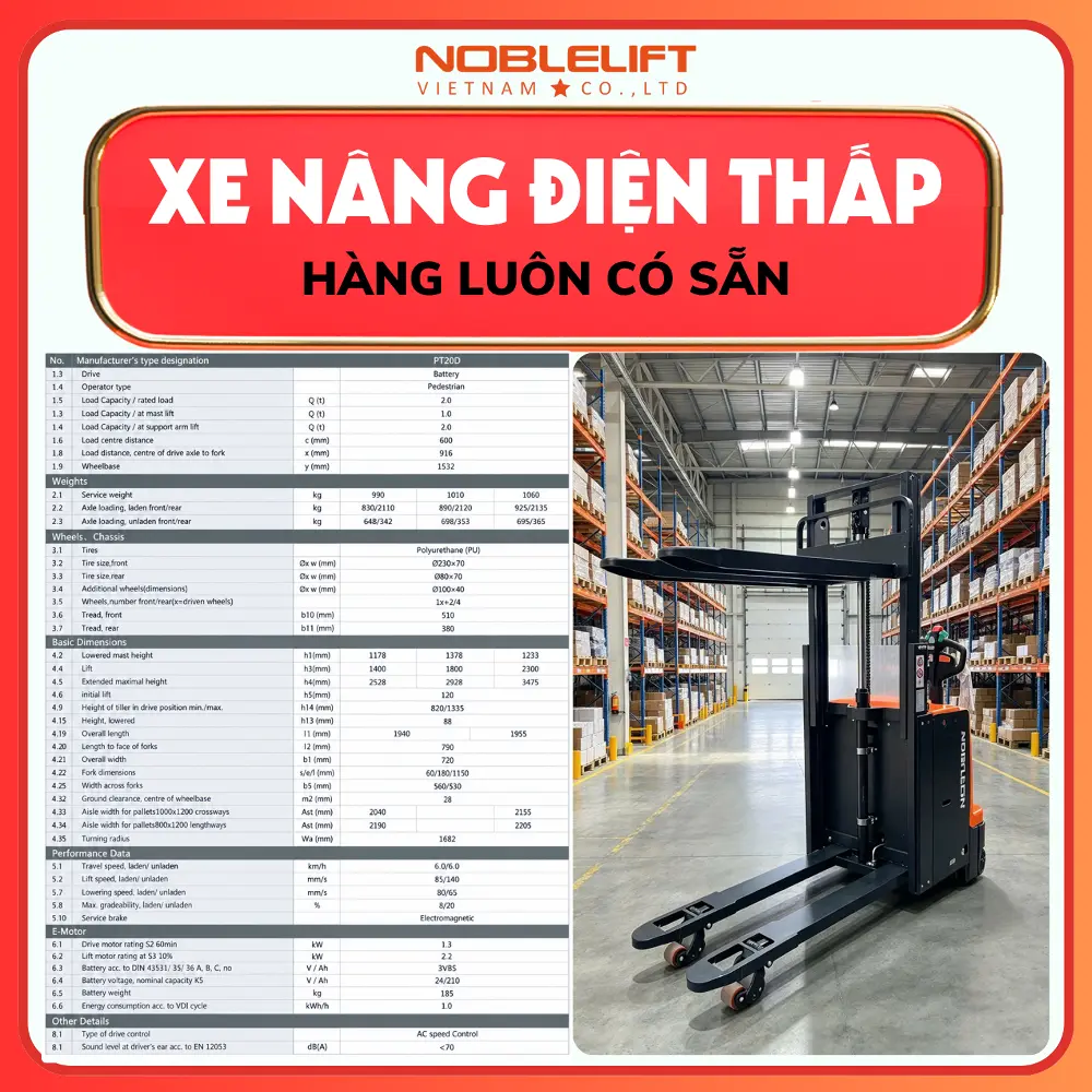 Xe Nâng Điện Thấp 2000kg PT20D Noblelift