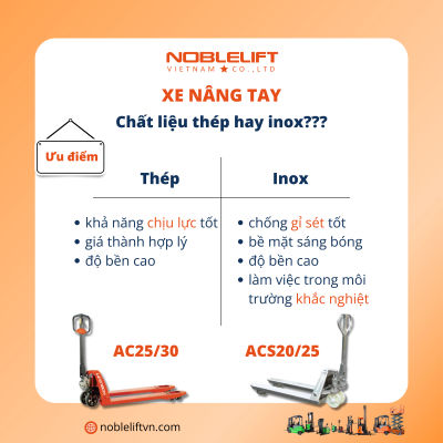 Ưu điểm của xe nâng tay thép và inox