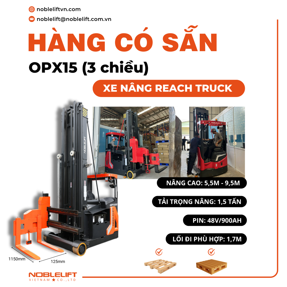 Xe nâng 3 chiều OPX15 cho kho hẹp