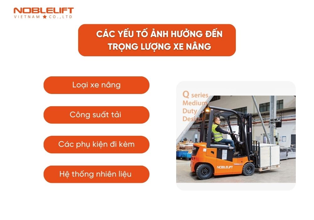 Liệt kê các yếu tố ảnh hưởng đến trọng lượng xe nâng 