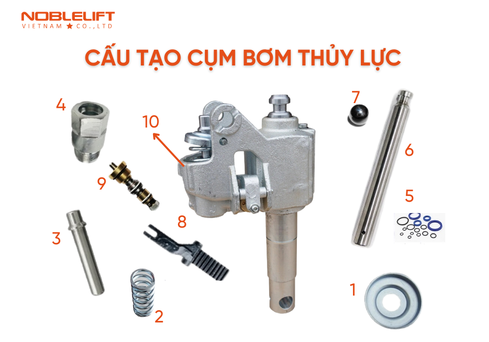 Cấu tạo của cụm bơm thủy lực trong xe nâng tay 