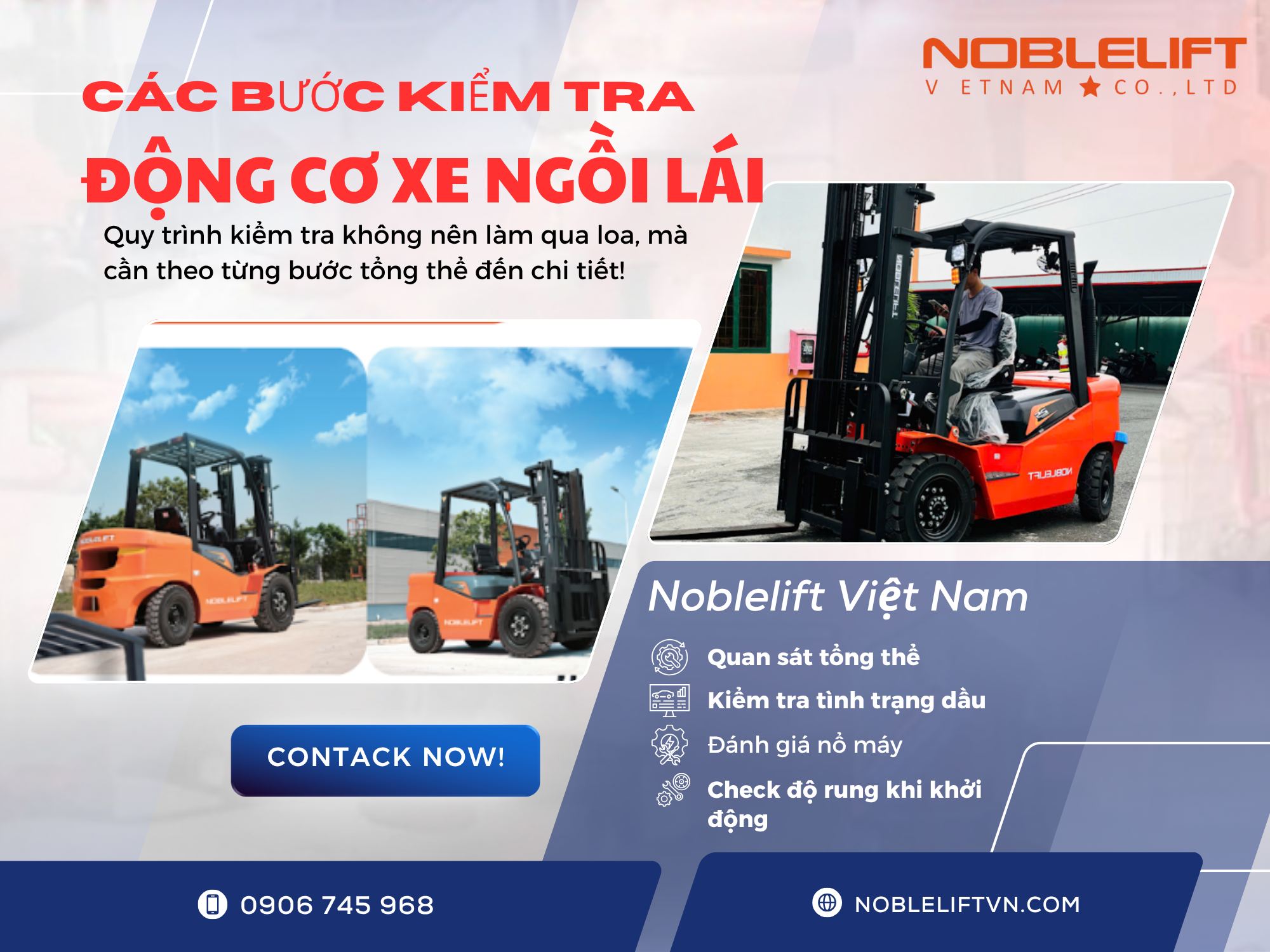 Các bước kiểm tra động cơ xe nâng dầu ngồi lái cần thực hiện