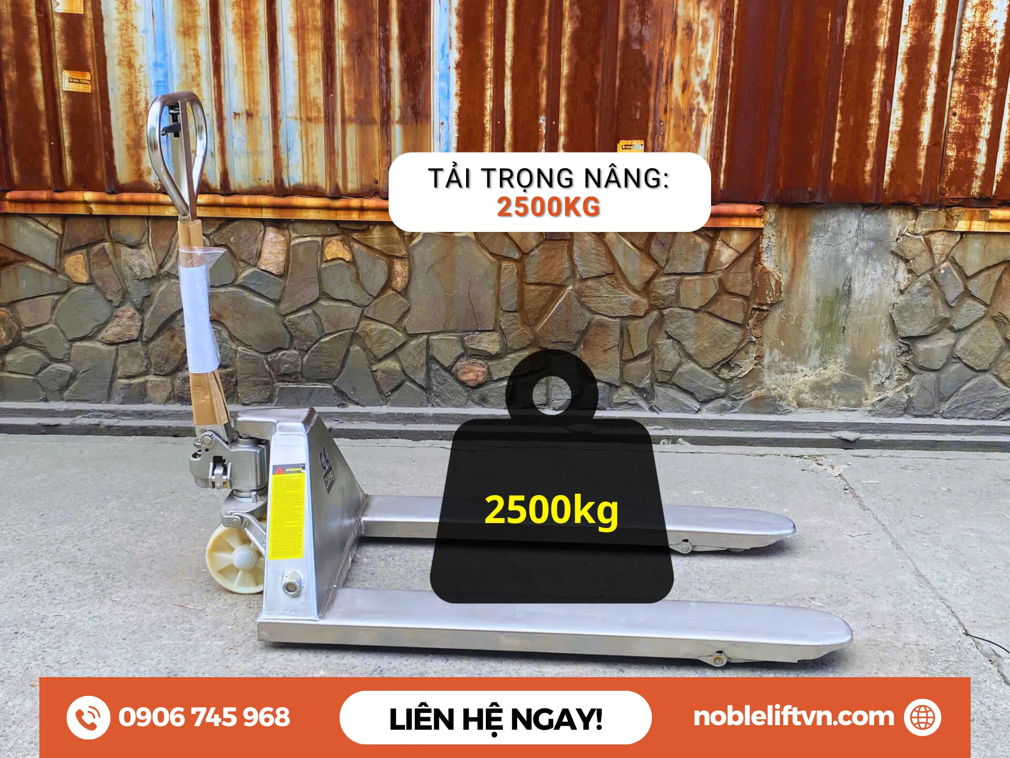Ứng dụng của xe nâng tay inox 2500kg ACS25 Noblelift càng rộng bánh nylon trong thực tế