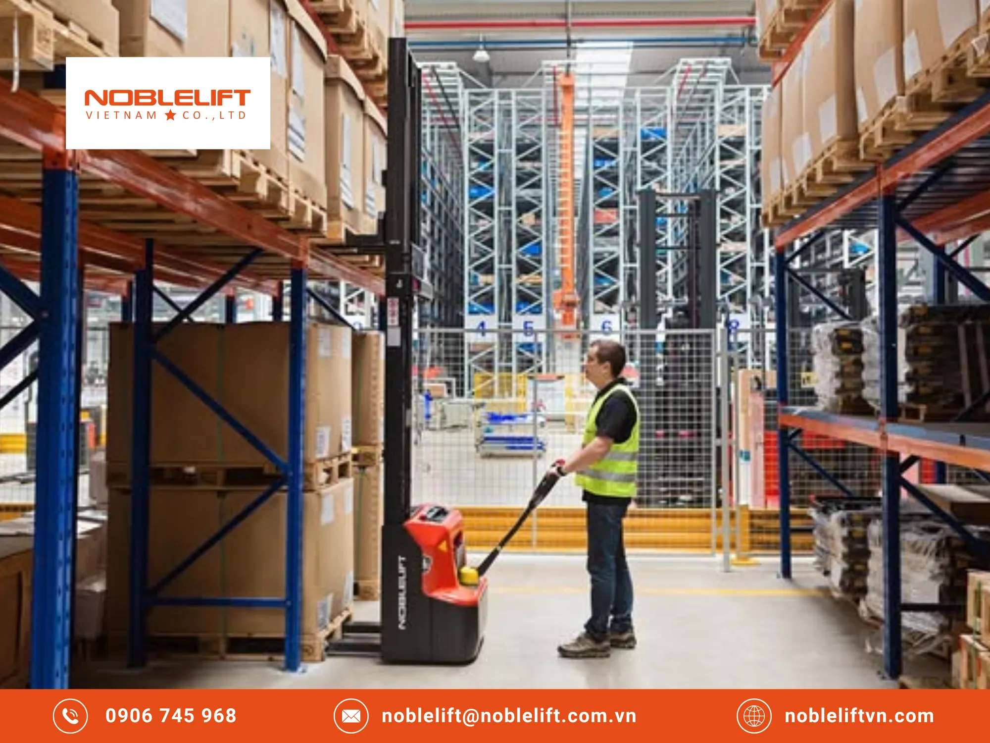 Hiệu quả kinh tế khi giảm sức lao động bằng xe nâng điện đứng lái đi bộ lái giá rẻ