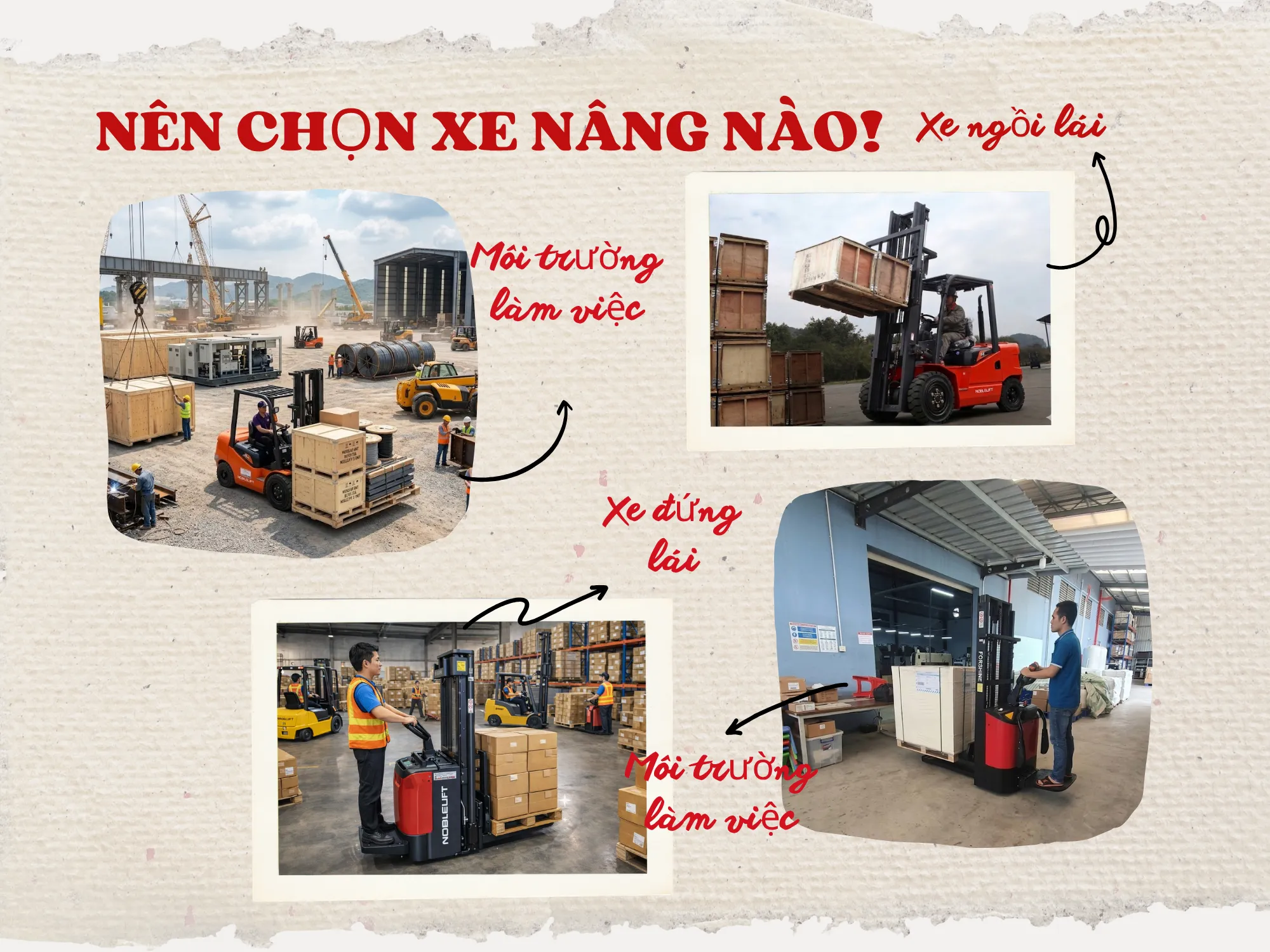Chọn xe nâng đứng lái hay ngồi lái cho kho hàng dựa trên mặt sàn và môi trường làm việc