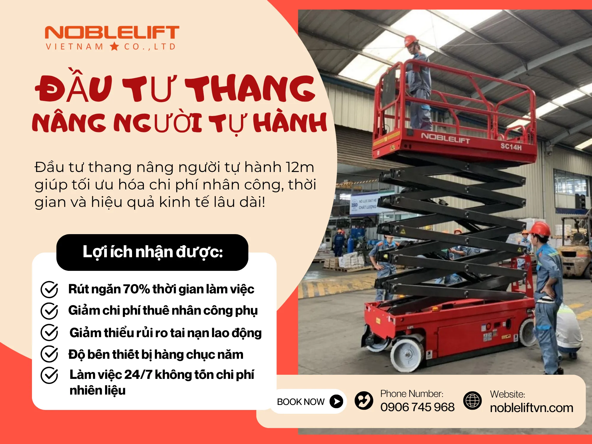 Lợi ích khi đầu tư thang nâng người tự hành 12m cho doanh nghiệp và nhà thầu
