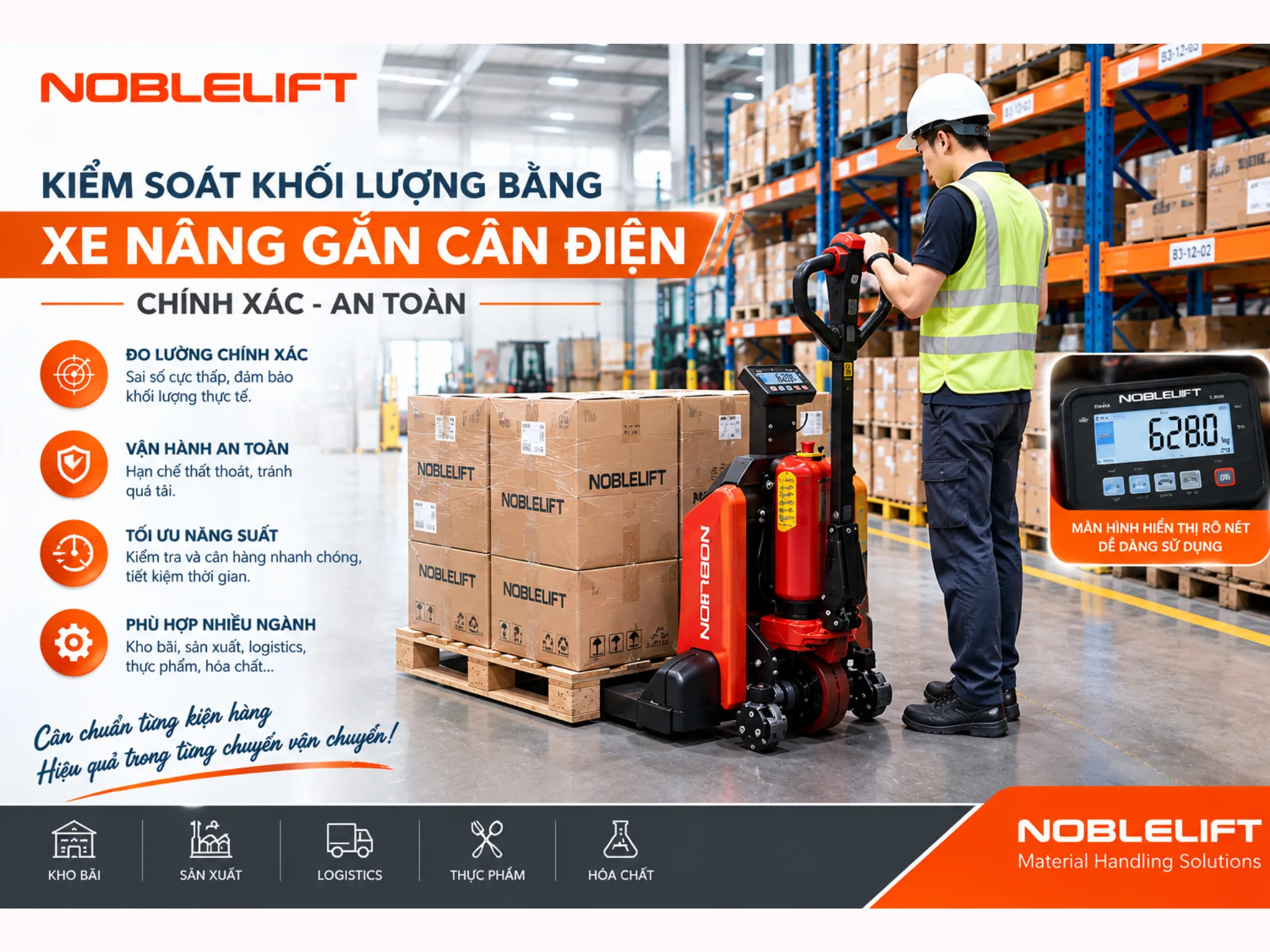 Kiểm soát khối lượng bằng xe nâng gắn cân điện chính xác an toàn