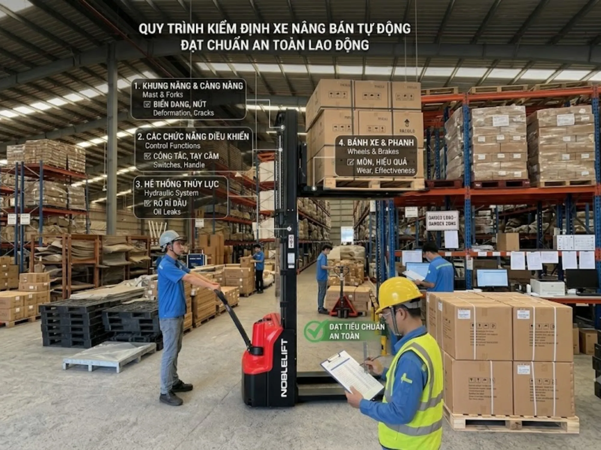 Quy trình kiểm định xe nâng bán tự động đạt chuẩn an toàn lao động