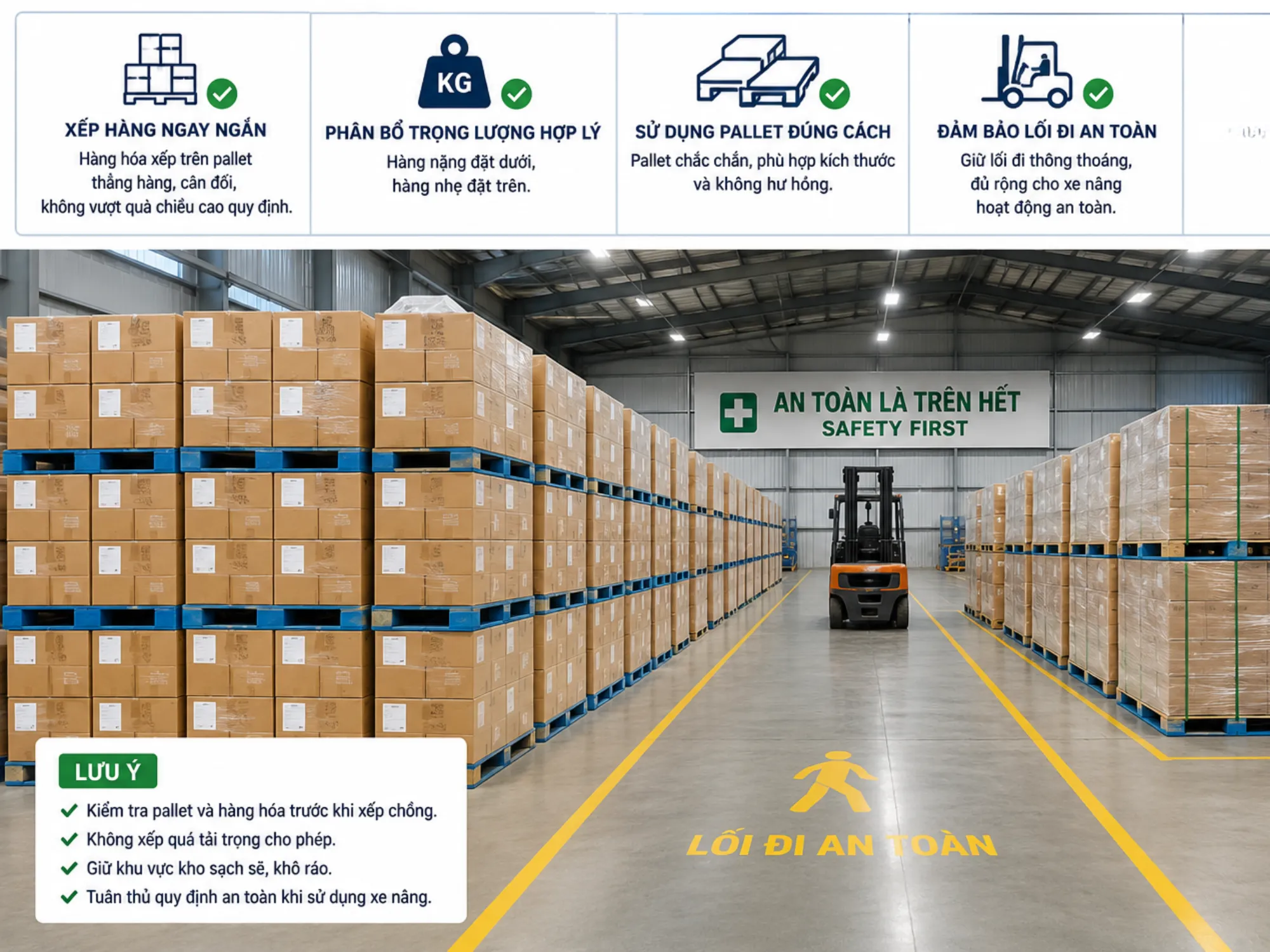 Hướng dẫn cách sắp xếp hàng hóa trên pallet gọn gàng an toàn