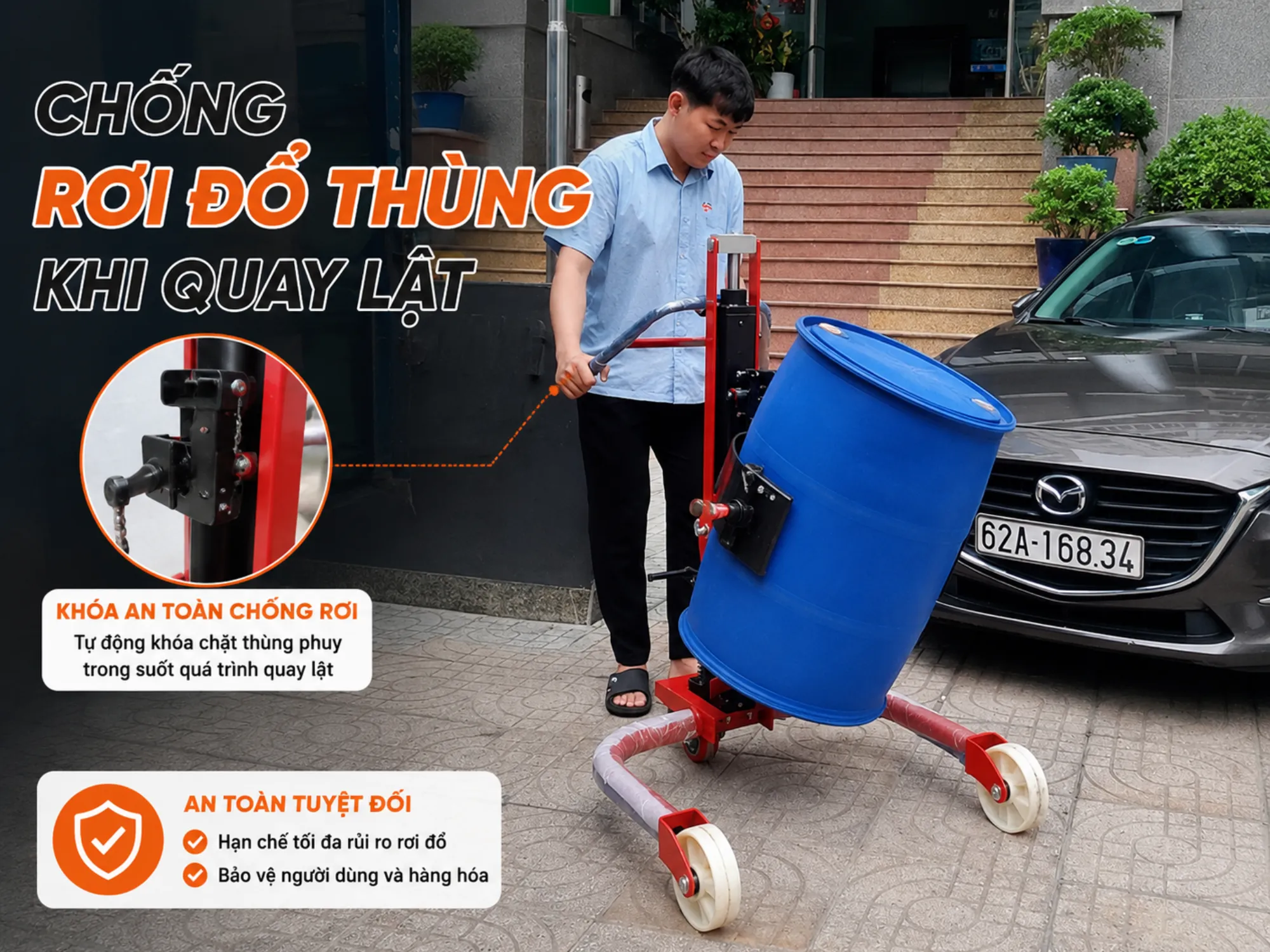 Phù hợp nhà xưởng nhờ tự động hóa khâu rót nhờ xe nâng đổ phuy