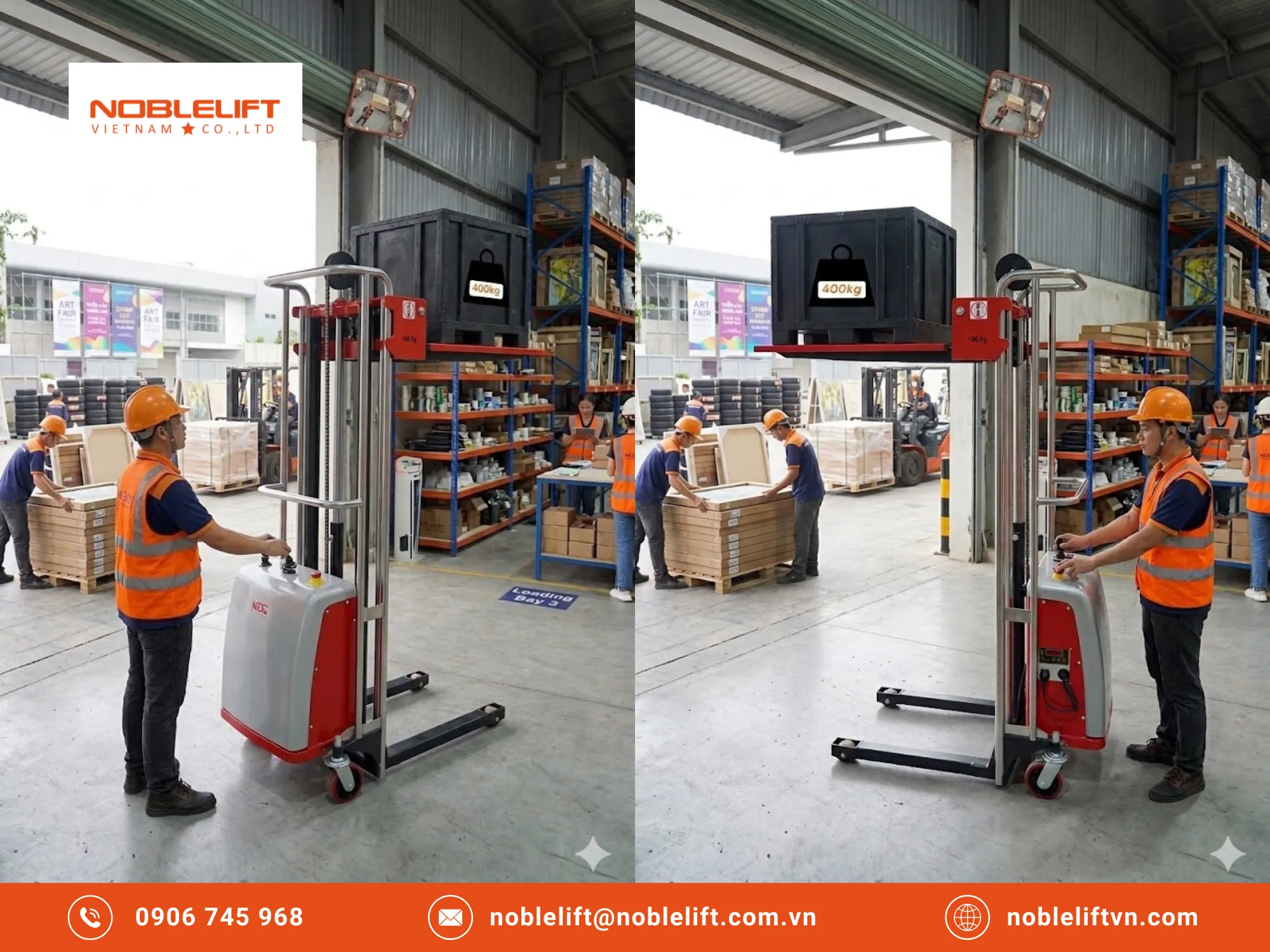 Khắc phục nhược điểm diện tích cửa kho hẹp bằng xe nâng bán tự động giải phóng sức lao động