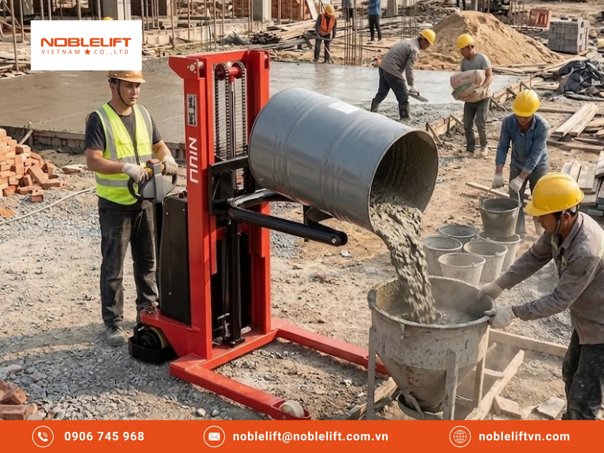 Noblelift Việt Nam - Đơn vị cung cấp Xe nâng đẩy phuy chiết rót hóa chất đạt chuẩn quốc tế