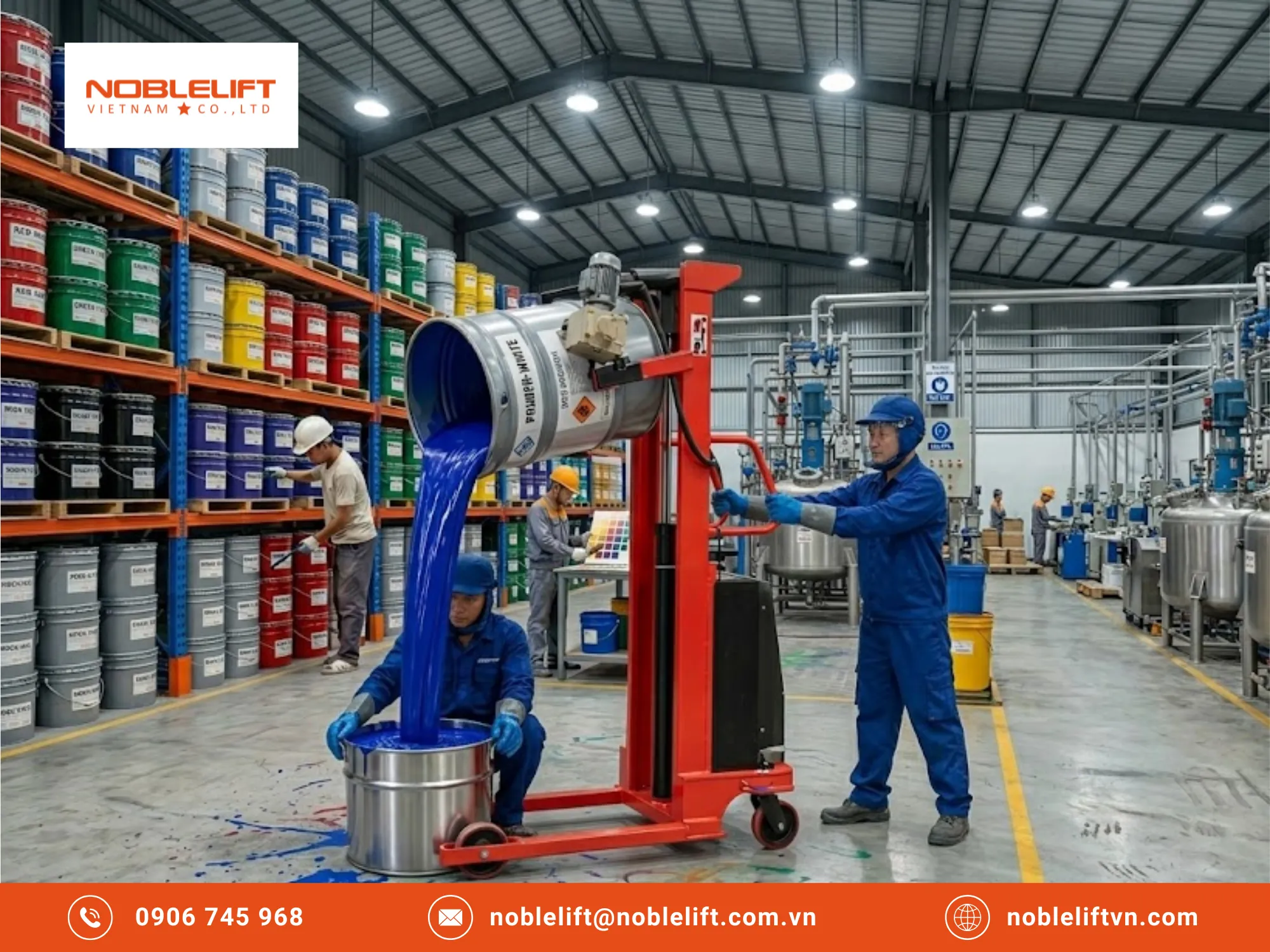 Lựa chọn vật liệu phù hợp cho Xe nâng đẩy phuy chiết rót hóa chất trong môi trường axit