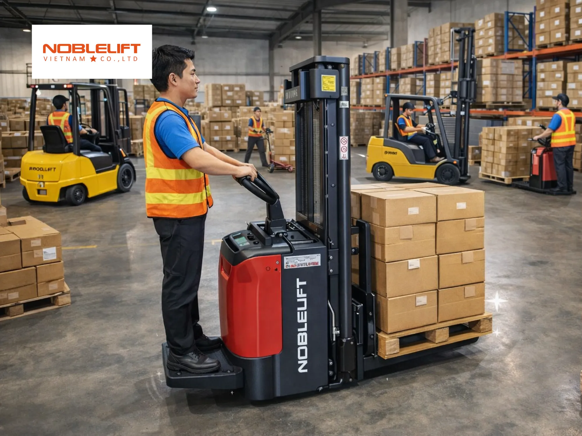 Khám phá mẫu xe nâng điện đứng lái trang bị bệ đứng hiện đại