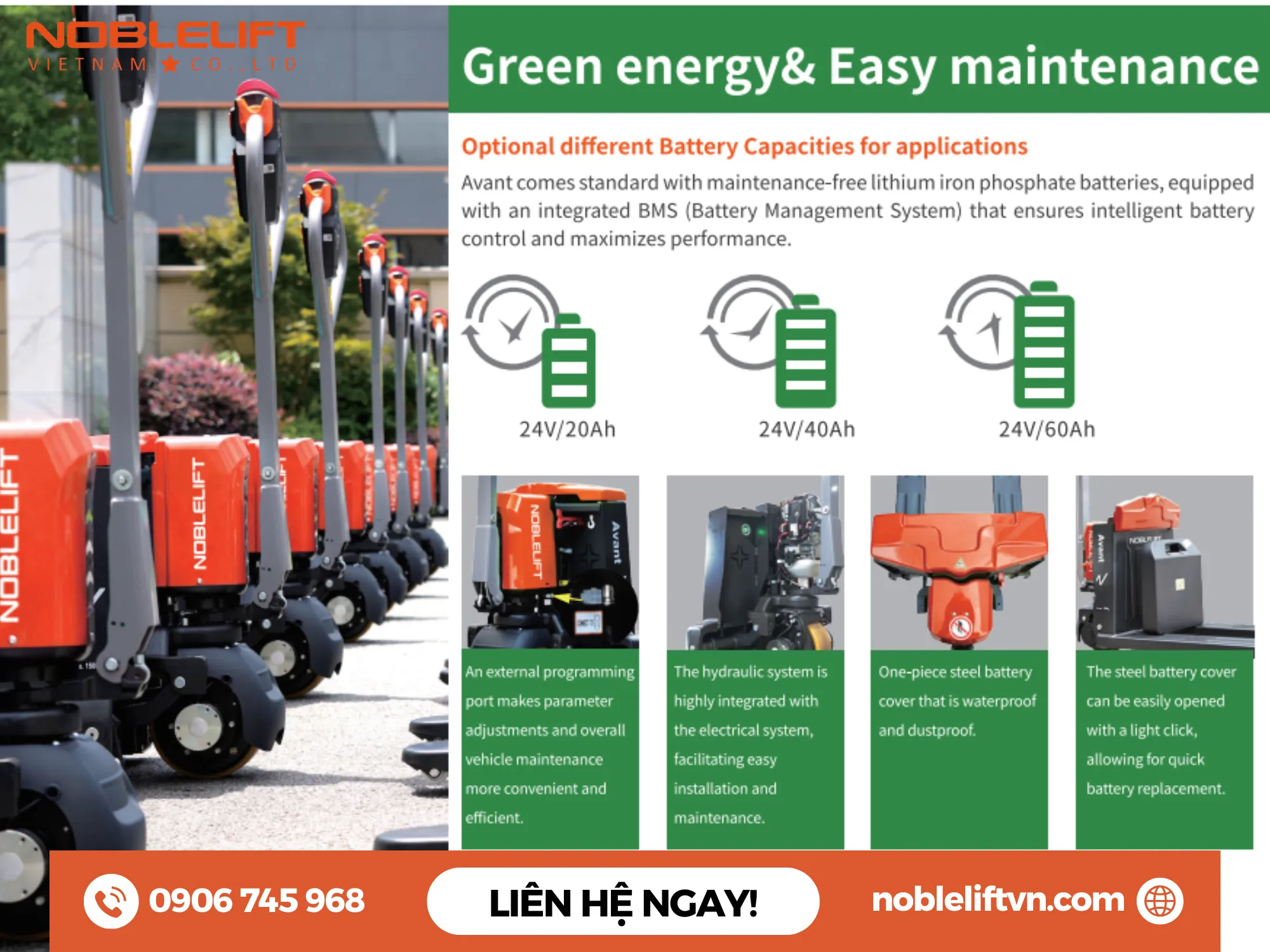 Xe nâng điện thấp 1500kg PWB150 Noblelift càng rộng – linh hoạt ngoài trời