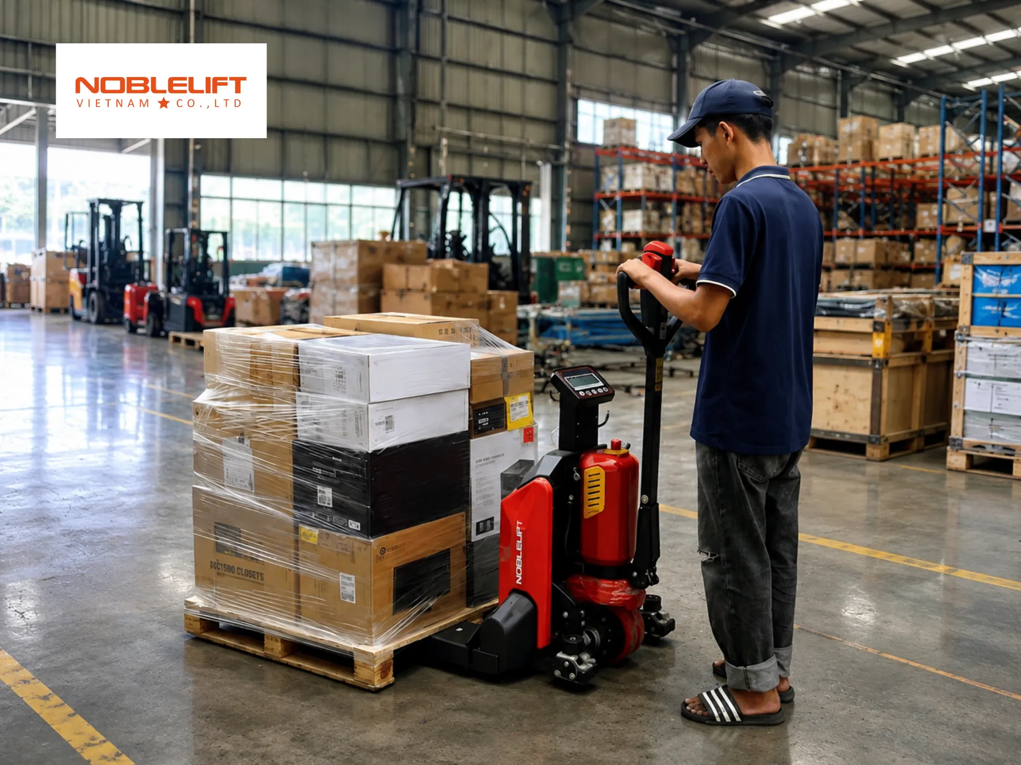 Giảm 80% sức lao động nhờ xe nâng điện thấp kéo hàng siêu mượt