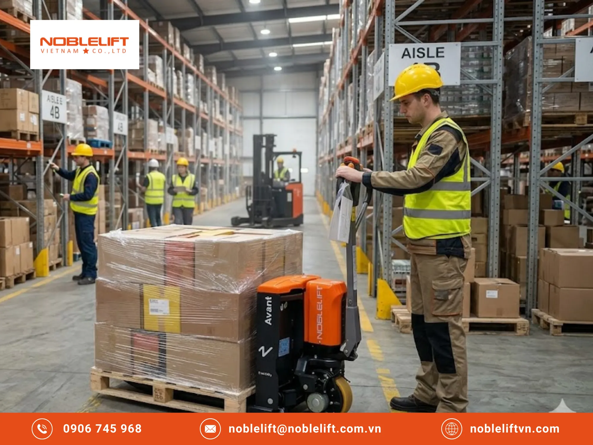 Di chuyển hàng hóa nhanh chóng nhờ xe nâng điện thấp kéo pallet 2 tấn