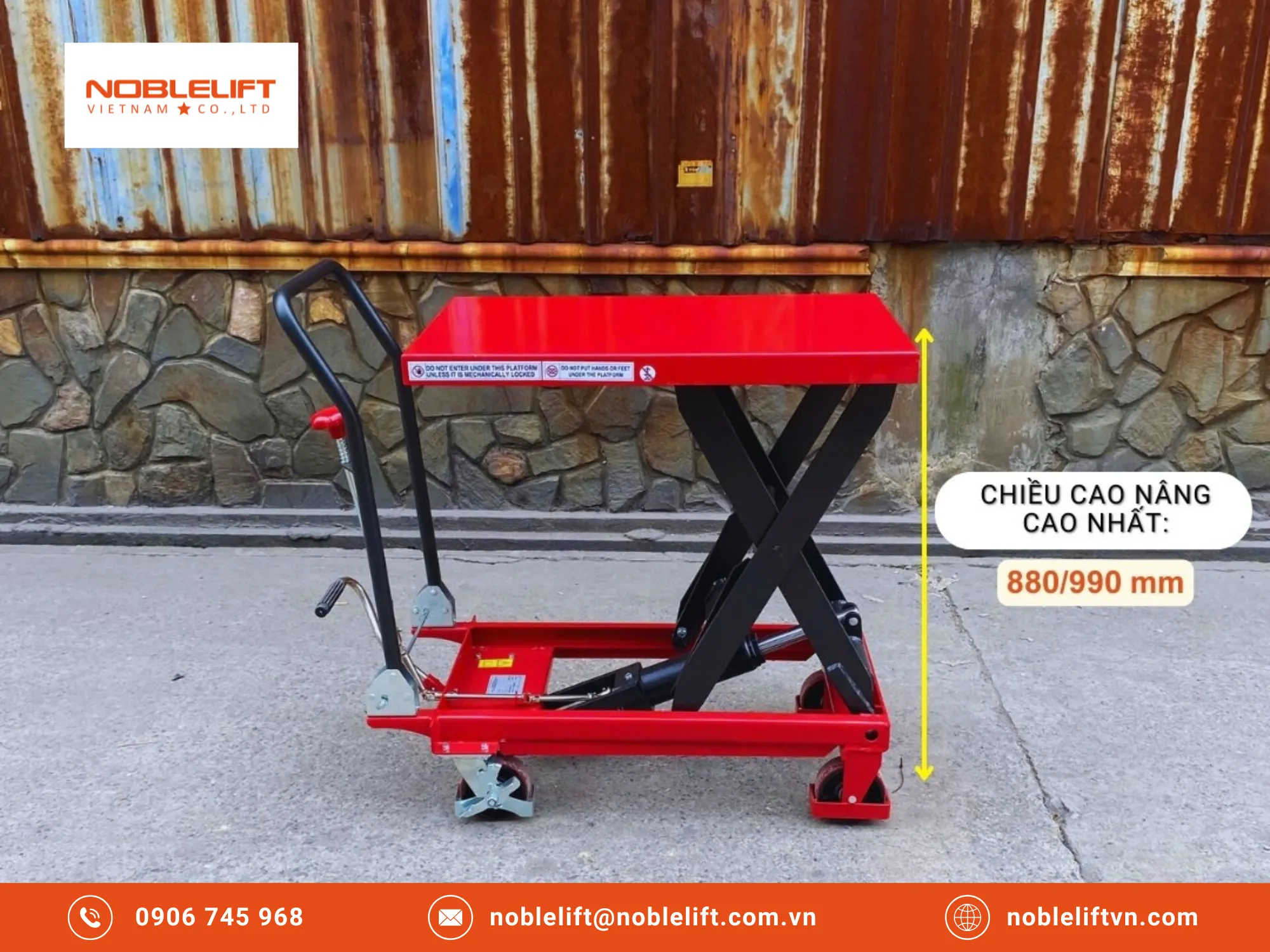 Lợi ích kinh tế khi trang bị Xe nâng mặt bàn 500kg 1000kg thủy lực chính hãng